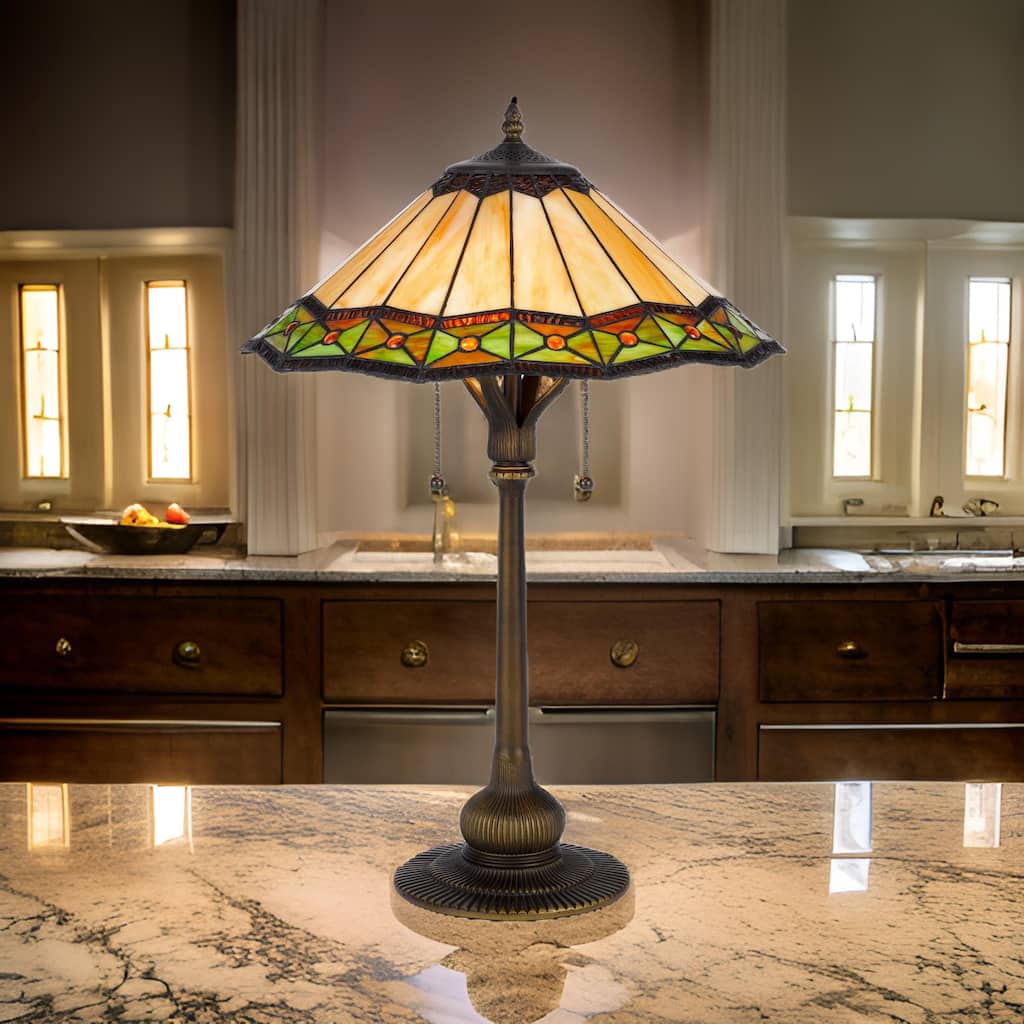 Dio 62 Inch Table Lamp, Colorful Tiffany Style Stained Glass, Bronze Resin