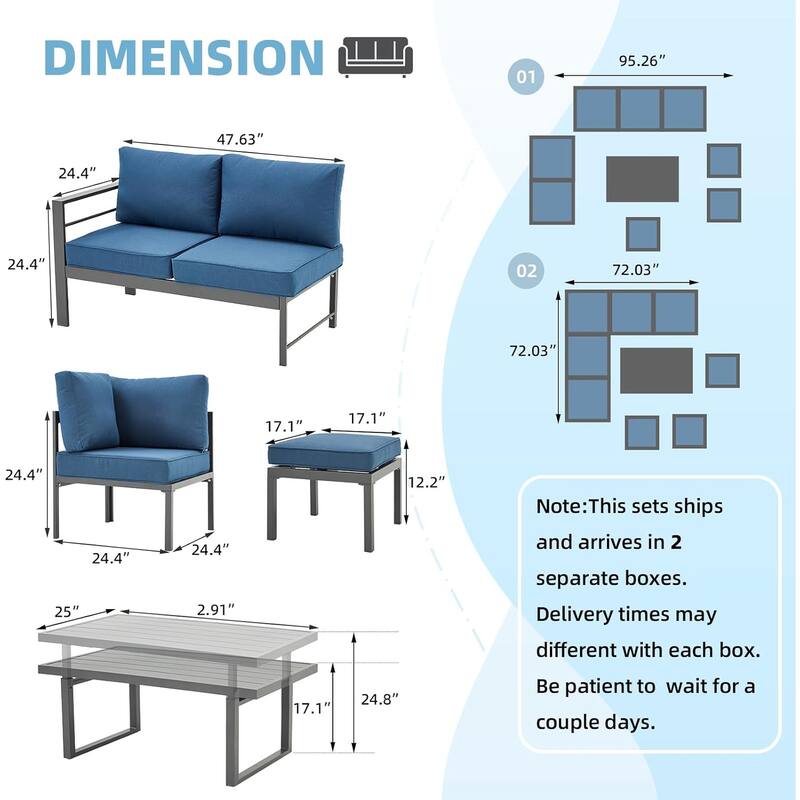 AECOJOY Aluminum Patio Furniture Set Outdoor Conversation Table and Chair