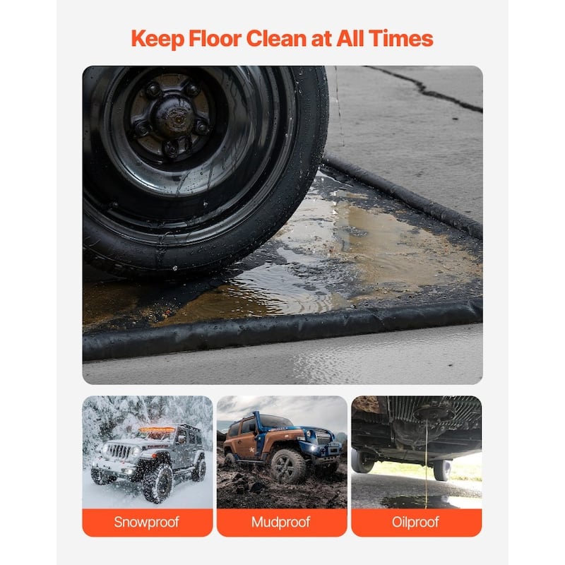 Black PVC Garage Floor Containment Mat with Waterproof, Non-Slip and Full Coverage