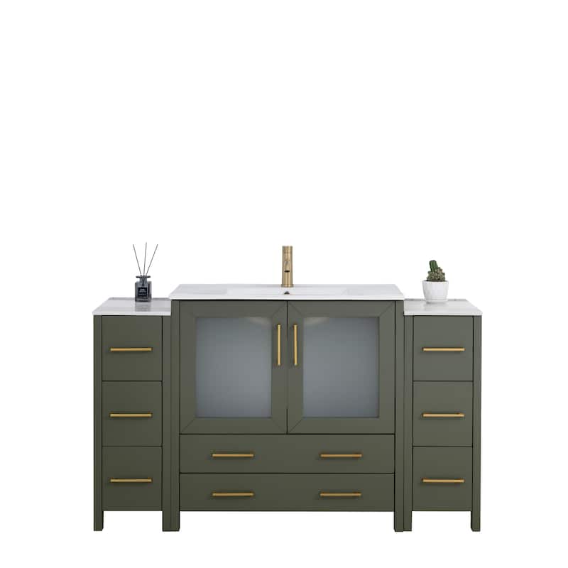 Vanity Art 60-Inch Single Sink Bathroom Vanity Set 8 Dove-Tailed Drawers 3 Cabinets 1 Shelf Soft-Closing Doors with Free Mirror