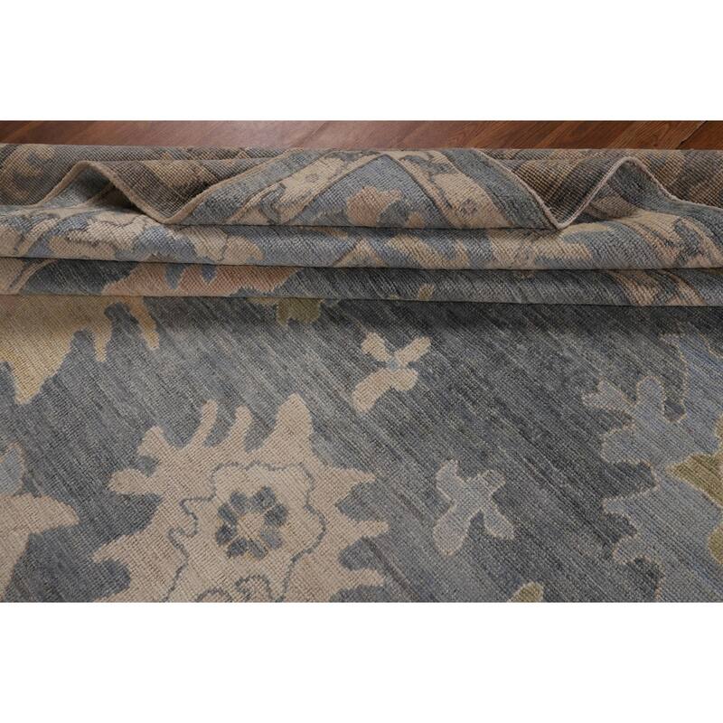 Vegetable Dye Oushak Turkish Area Rug Hand-Knotted Blue Wool Carpet - 9'2"x 11'9"