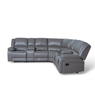 Grey PU Leather 5-Seat Reclining Sectional Sofa with Console and ...