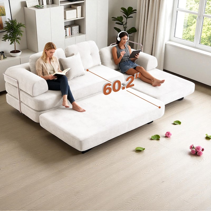 104" Modular Boneless Sectional Sofa, Deep Seat Compressed Chenille Couch with Chaise and Memory Foam, No Assembly Required