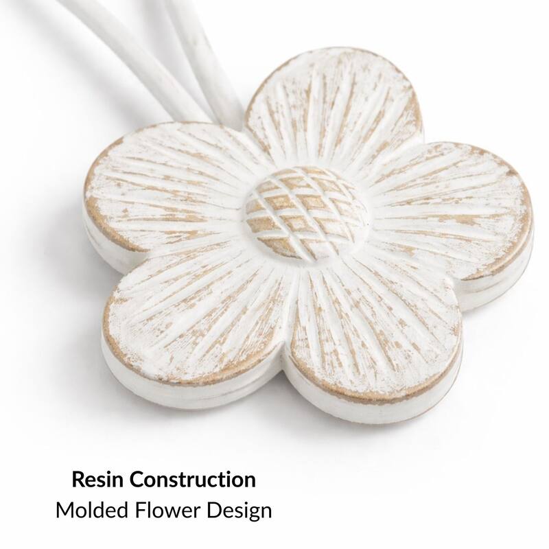 Resin Flower Curtain Tiebacks with Magnetic Closure 12 in White/Gold