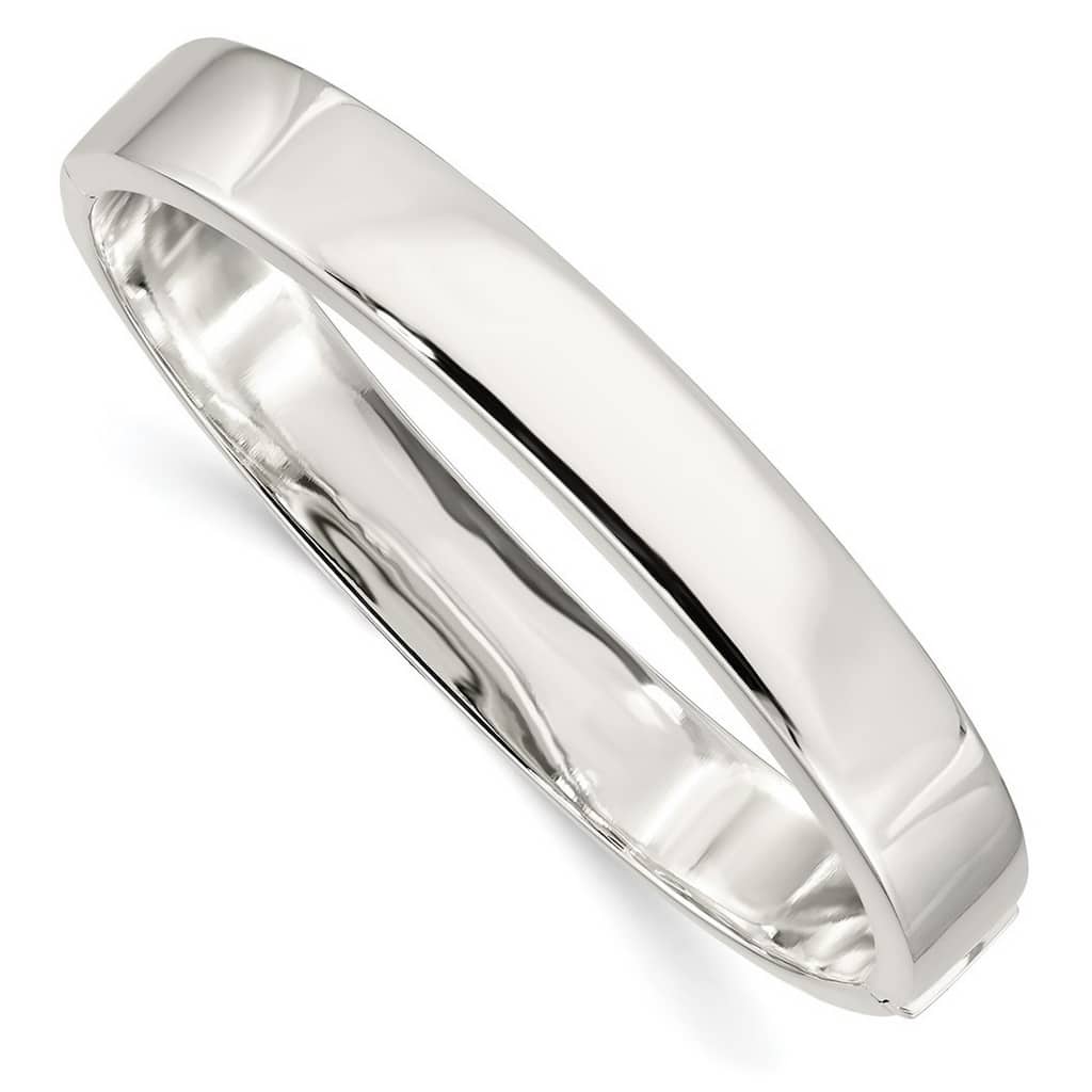 Curata 925 Sterling Silver 7" 9.75mm Polished Flat Edge Hinged Bangle Bracelet