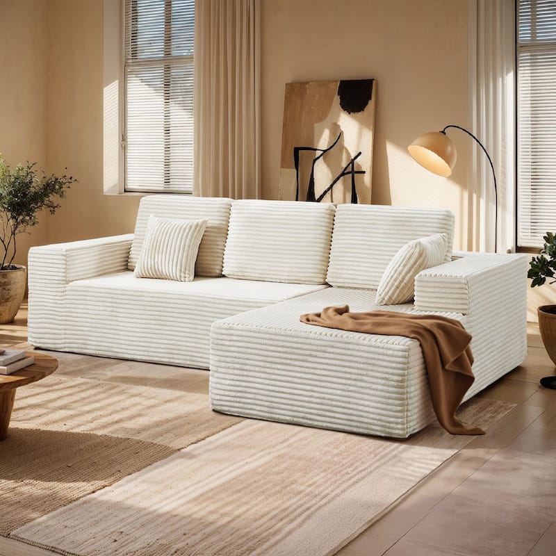 Oversized Loveseat Chaise Lounge Chair Indoor Comfy Deep Seat Sleeper Couch - 1 Set - Right Armrest & Beige Color
