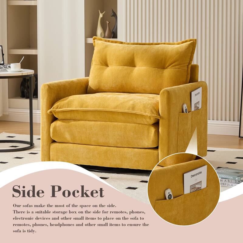 Swivel Barrel Chair - Mid Century Modern Chair, Thick Padded Arm Chair with Solid Metal Base, Comfortable Single Sofa Chair