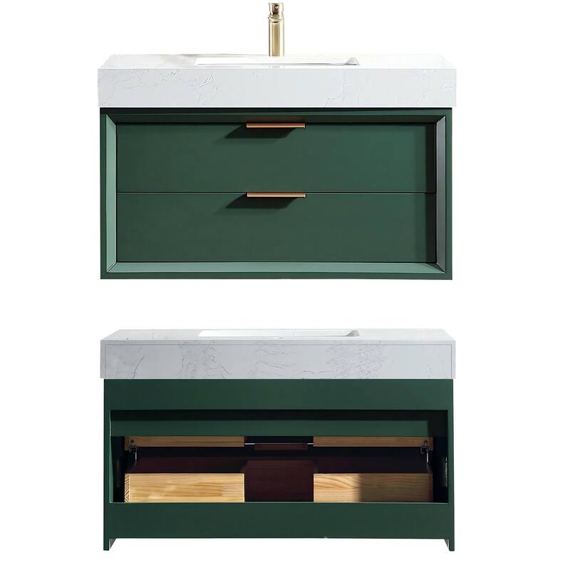 Modland 36" Wall-Mount Vanity with LED Light & 2 Soft-Close Drawers - Solid Oak, Black,White,Blue,Green - 36 inch