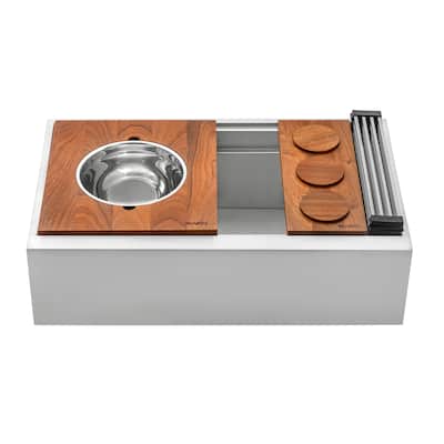 Ruvati 33-inch Workstation Two-Tiered Ledge Kitchen Sink Apron-Front 16 Gauge Stainless Steel - 33-1/2" x 20-1/8"