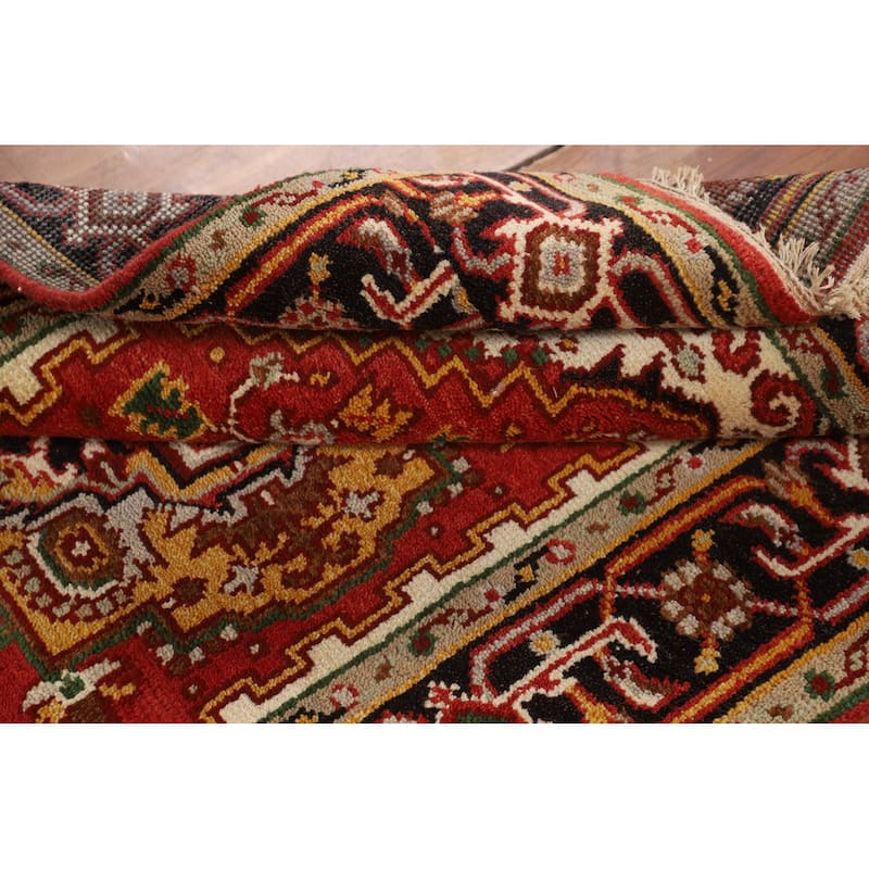 Orange Geometric Heriz Serapi Indian Rug Hand-Knotted Wool Carpet - 4'1" x 5'11"
