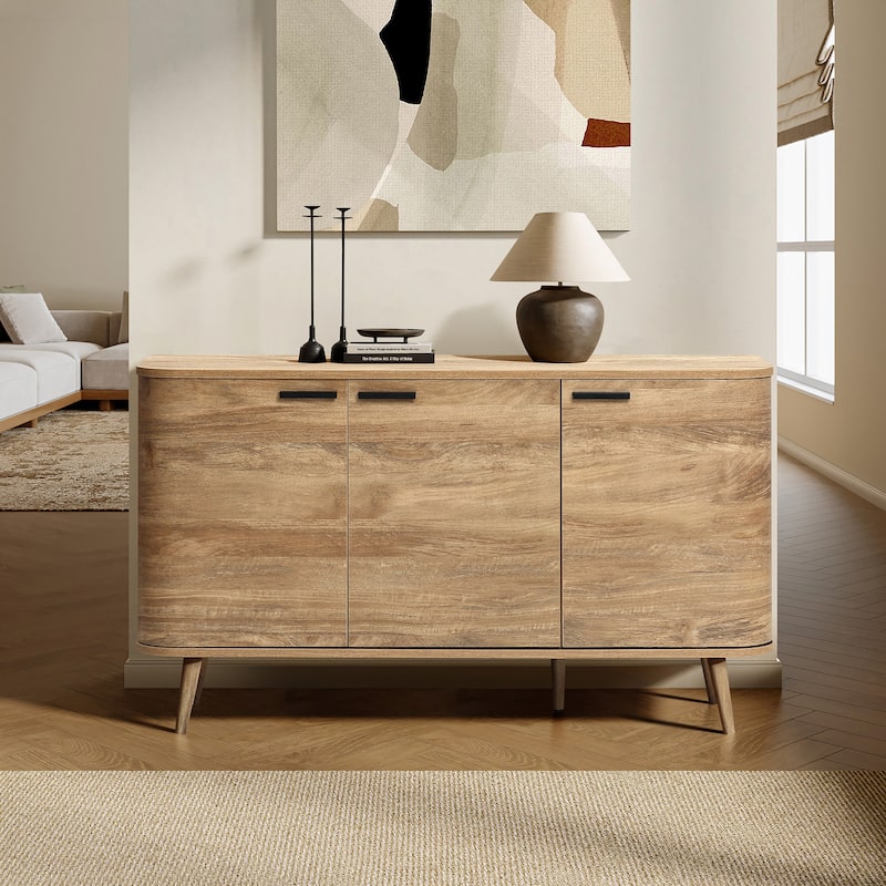 Natural Oak Manufactured Wood 3-Door Buffet Cabinet - 53.3" Wide