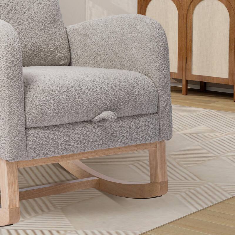 Nursery Rocking Chair, High Back Glider with Retractable Footrest, Side Pocket, Rubberwood Legs for Living Room, Bedroom