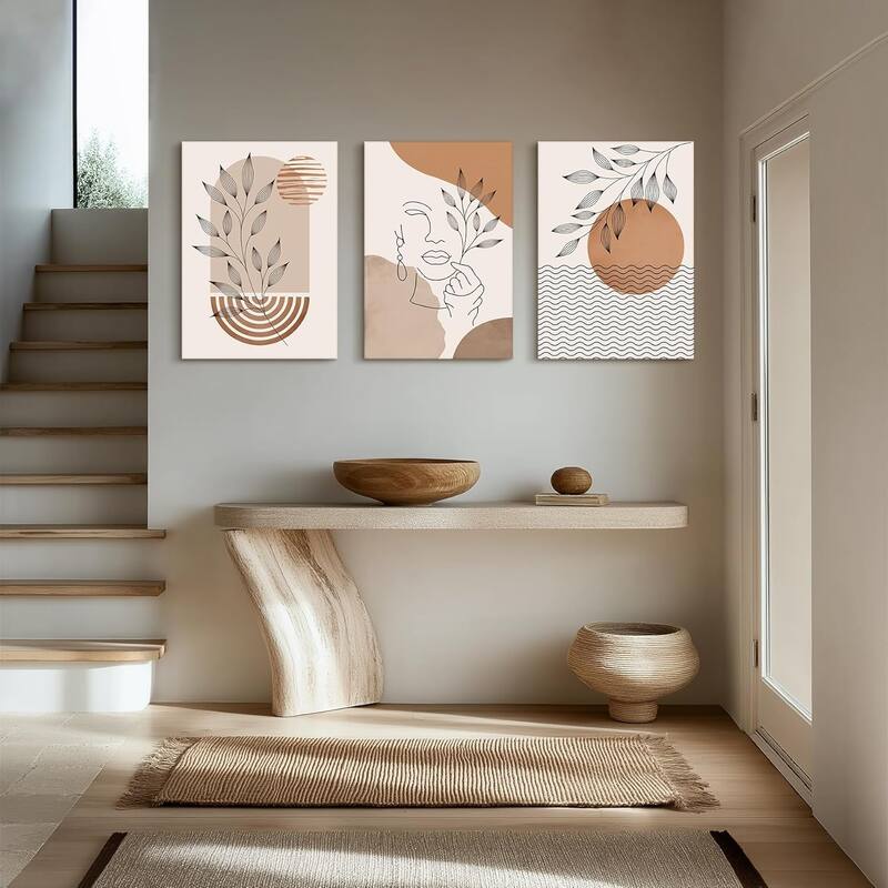 Geometric Line Leaf Sun Moon Canvas Artwork Paintings