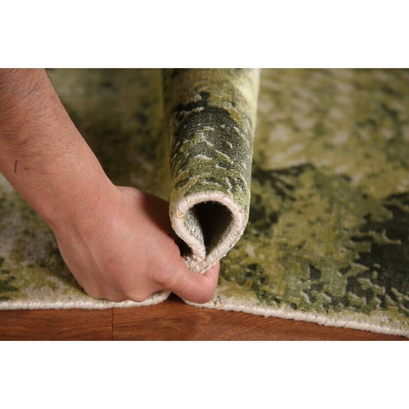 All-Over Green Abstract Modern Area Rug Hand-knotted Wool Carpet - 4'8"x 6'6"