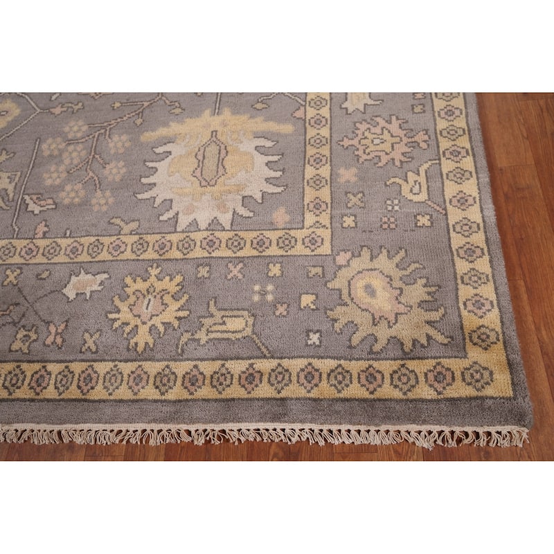 All-Over Grey Oushak Indian Area Rug Handmade Wool Carpet - 9'0"x 11'9"