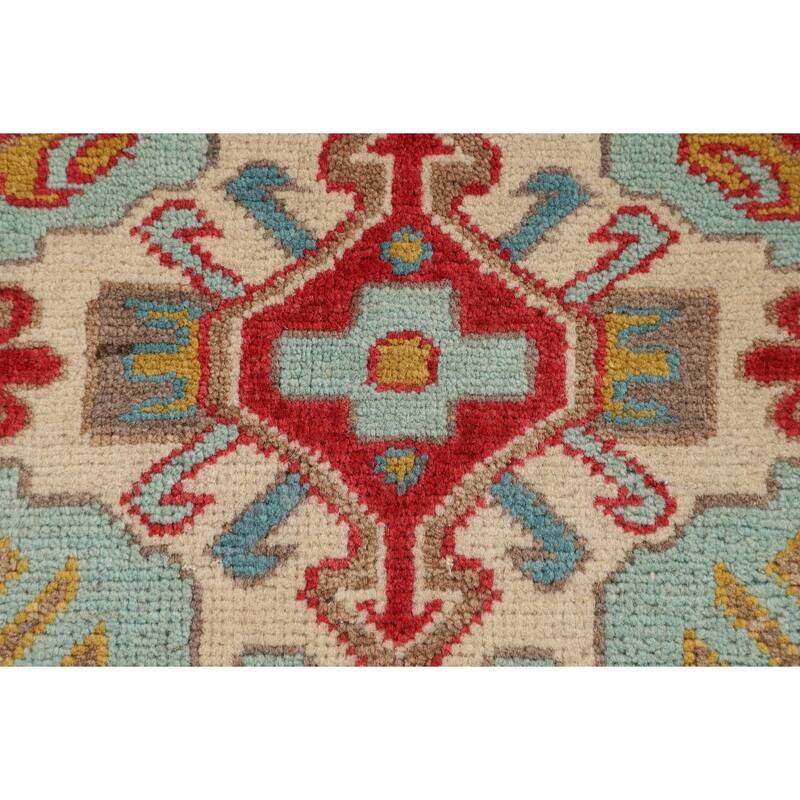 Turquoise Blue Kazak Oriental Accent Rug Hand-Knotted Wool Carpet - 2'9" x 3'11"