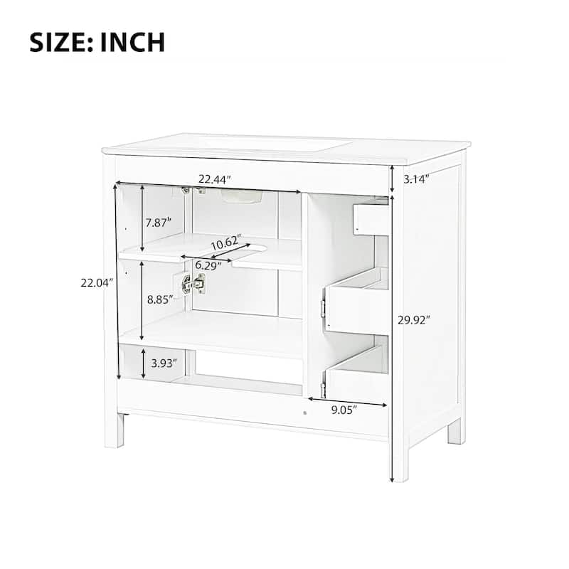 36" Bathroom Vanity with Sink Top, Bathroom Vanity Cabinet with Two Doors and Two Drawers, Solid Wood, Open shelf, MDF Boards