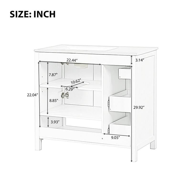 36" Freestanding Bathroom Vanity with Ceramic Sink, 2 Doors and 2 Drawers, Modern Grey Finish,8" Faucet Mount