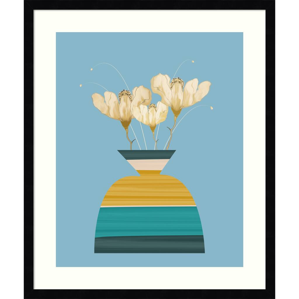 Potted Florals Wood Anemone by Sannel Larson Wood Framed Wall Art Print - Svelte Noir Black