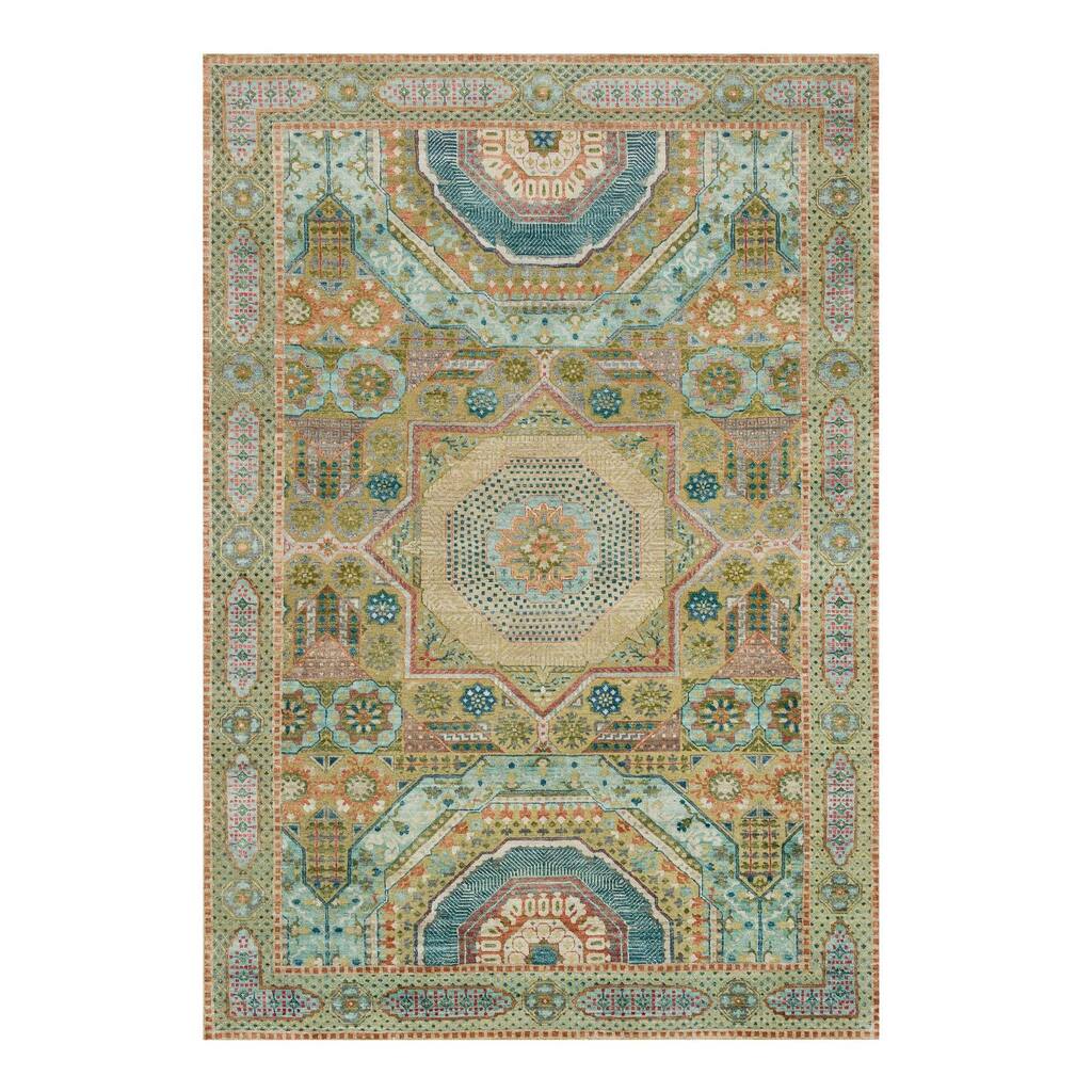 Beeswax Brown, Textured Wool and Silk, Mamluk Design with Geometric Medallions, Hand Knotted Oriental Rug 6'3"x9'1"