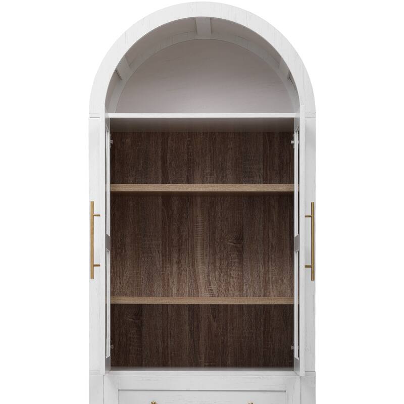 Arched Pantry Cabinet with 2 Drawers, Multifunctional Wooden Sideboard, Storage Cabinet with Adjustable Shelves & Glass Door