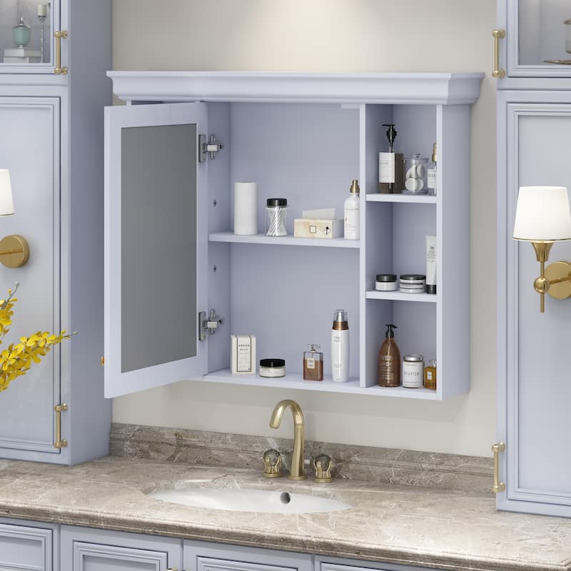 Modern Bathroom Wall Cabinet with Mirror,Medicine Cabinet with 6 Open Shelves