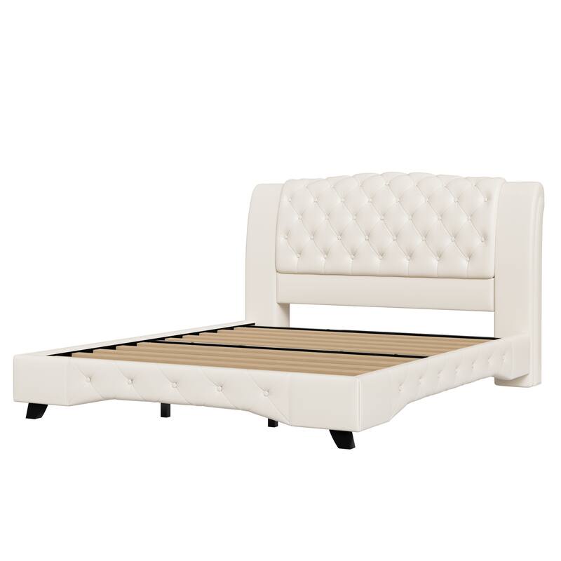 Christopher Knight Home - Modern Upholstered Platform Bed with Wood & Metal Frame - with 44.5" Tall Button-Tufted Headboard