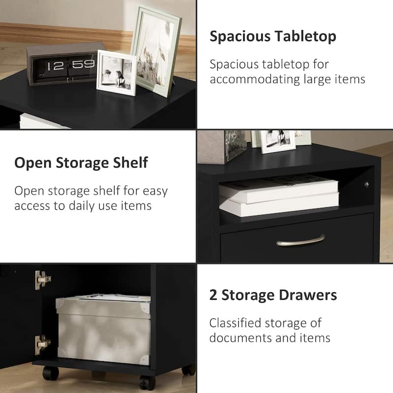 HOMCOM 24" Mobile Printer Cart with 2 Drawers, Black - 15.7*13.8*23.6