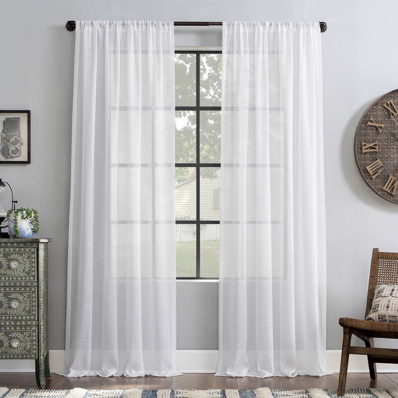 Archaeo Slub Textured Linen Blend Curtain, Single Panel - 52" x 84" - White