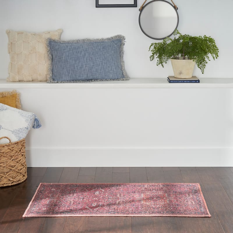 New Concept Washables Vintage Persian Floral Machine Washable Area Rug