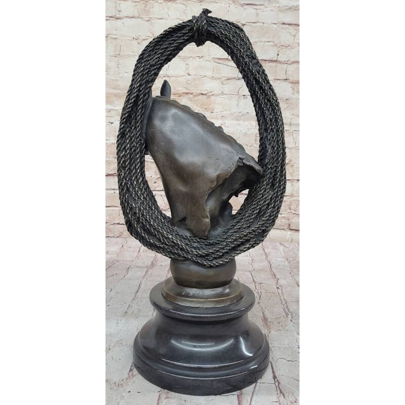 Equestrian Horse Lover Horses Bust Original Art Bronze Sculpture Statue Figure On Marble Base