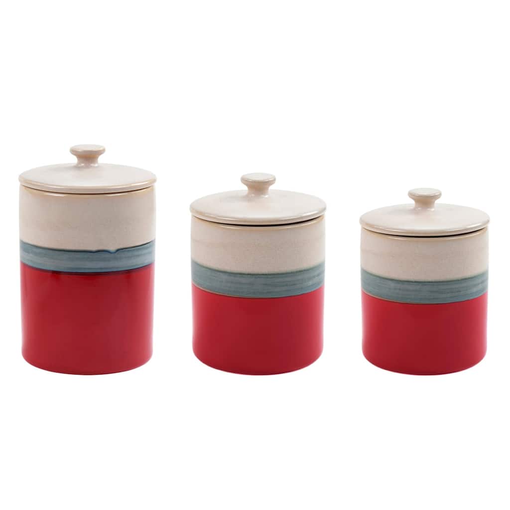 Paseo Road Pasadizo Ceramic Dinnerware 3 Piece Kitchen Counter Canister Set with Secure-fit Lids