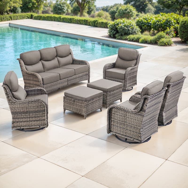 Gymojoy 7-Piece Patio Furniture Set with Swivel Glider Chairs, 6-Inch Ultra-Plush Cushions & Water-Resistant Olefin Fabric