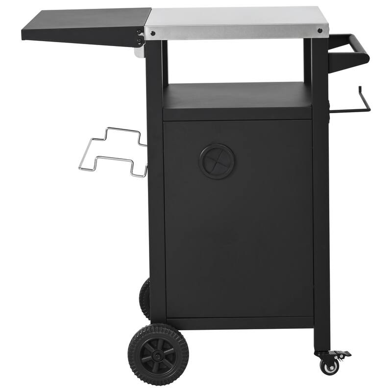 34" Outdoor Grill Cart with Stainless Steel Top, Drop Leaf & Pizza Oven Table