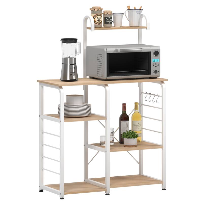 4-Tier Kitchen Baker's Rack Utility Microwave Stand with 5 Hooks