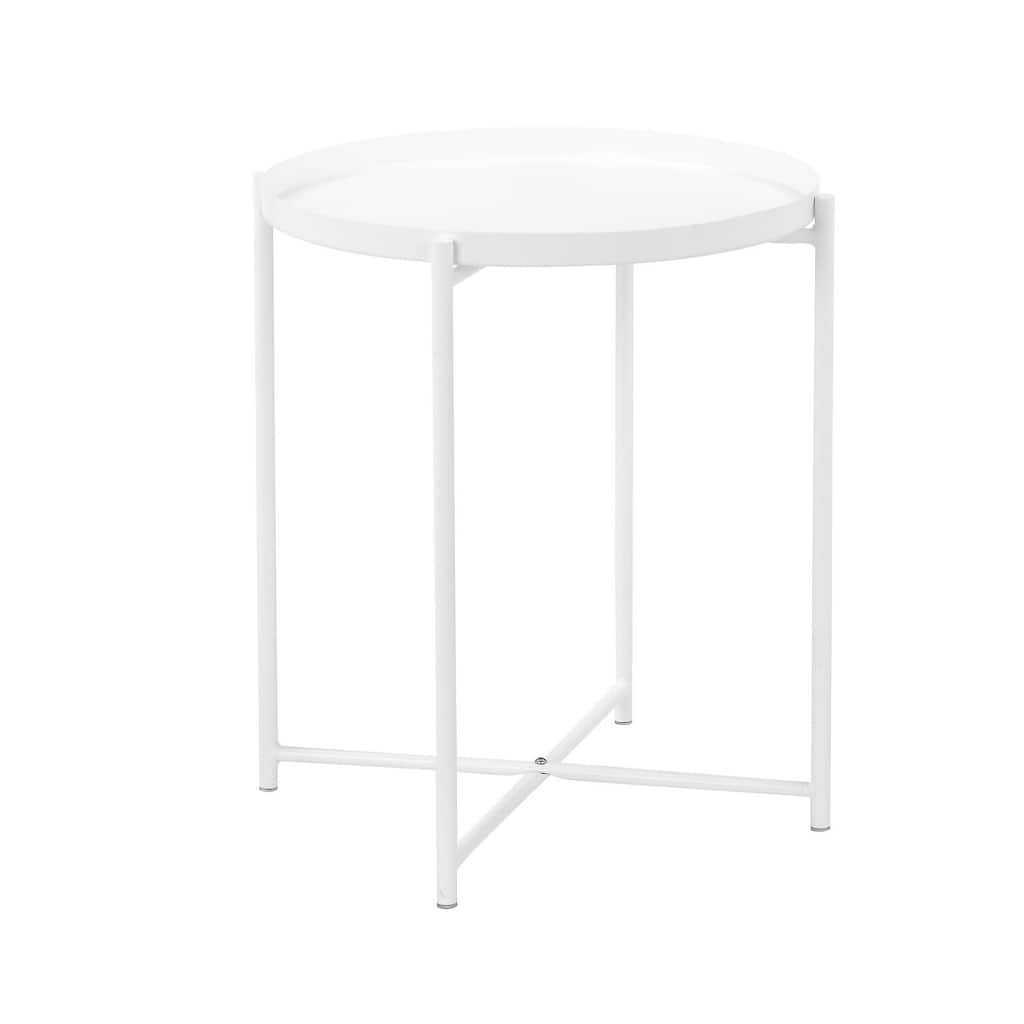 17.5 in. White Round Metal End Table, Sturdy Build End Side Table for Living Rooms
