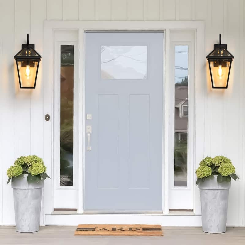 2-Pack 21" Modern Outdoor Wall Lanterns ， Black Metal & Clear Glass Sconce (Bulbs Not Included)