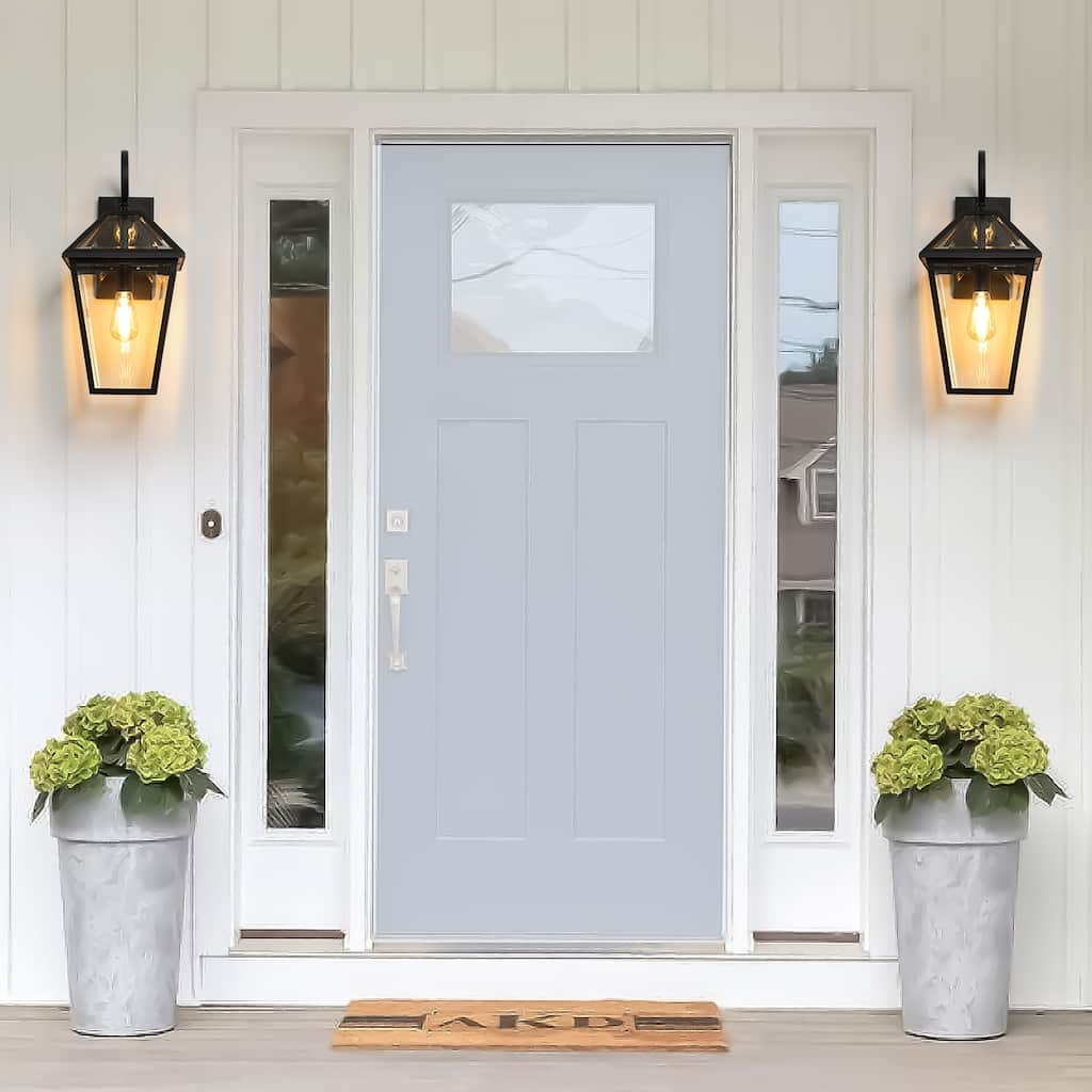 21" 2-Pack Outdoor Wall Lantern Light - Modern Metal & Clear Glass Sconce for Porch, Patio, and Garden Lighting