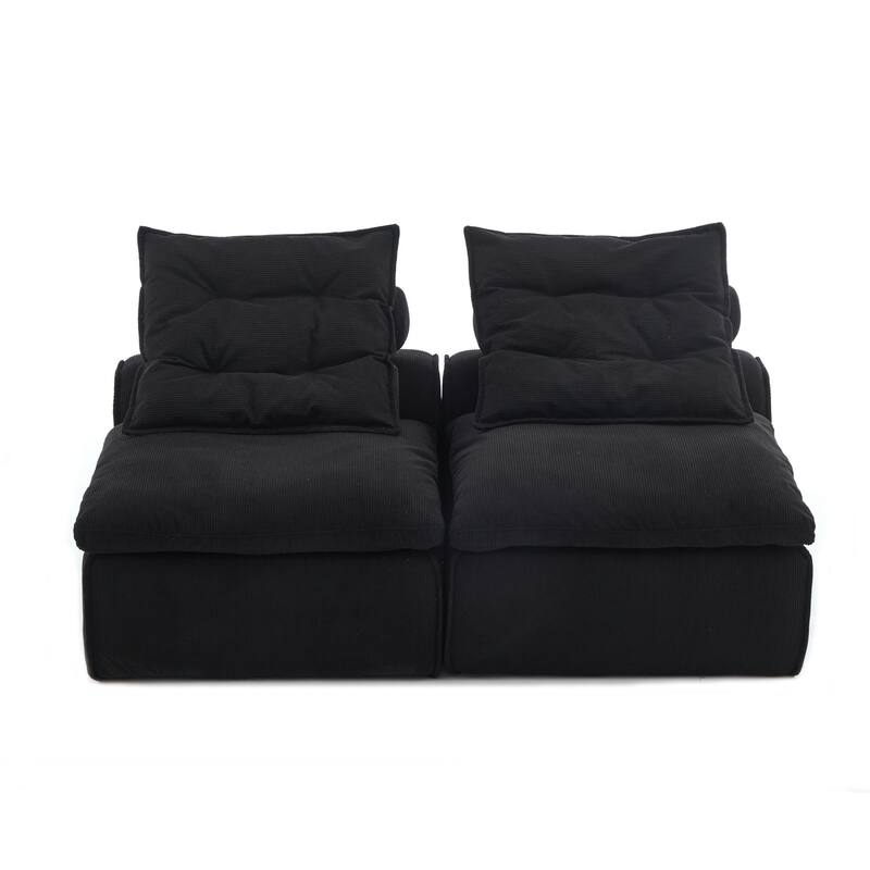 Corduroy Modular Sofa with Lumbar Pillow, 2 Seater Armless Upholstered Sofa Chair, Lounge Couch Chair for Small Spaces
