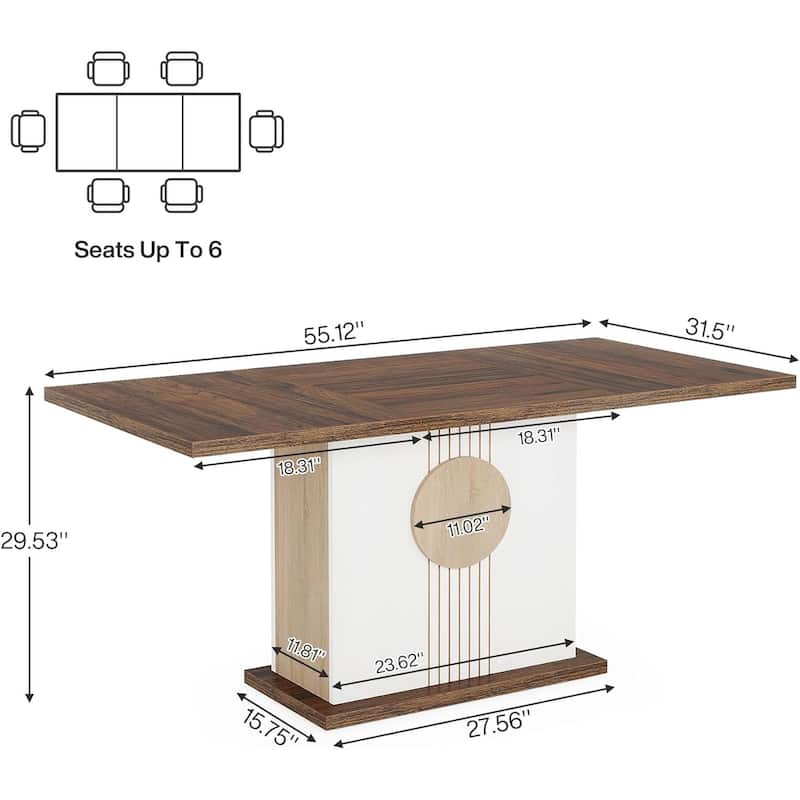 55" Dining Table for 4 to 6 People, Wood Kitchen Table for Home
