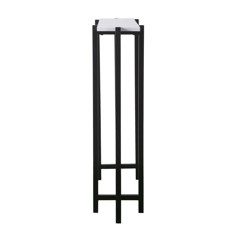 White Wood Black Metal Console Table Rectangular Frame Base Glossy - 36" L x 8" W x 29.75" H