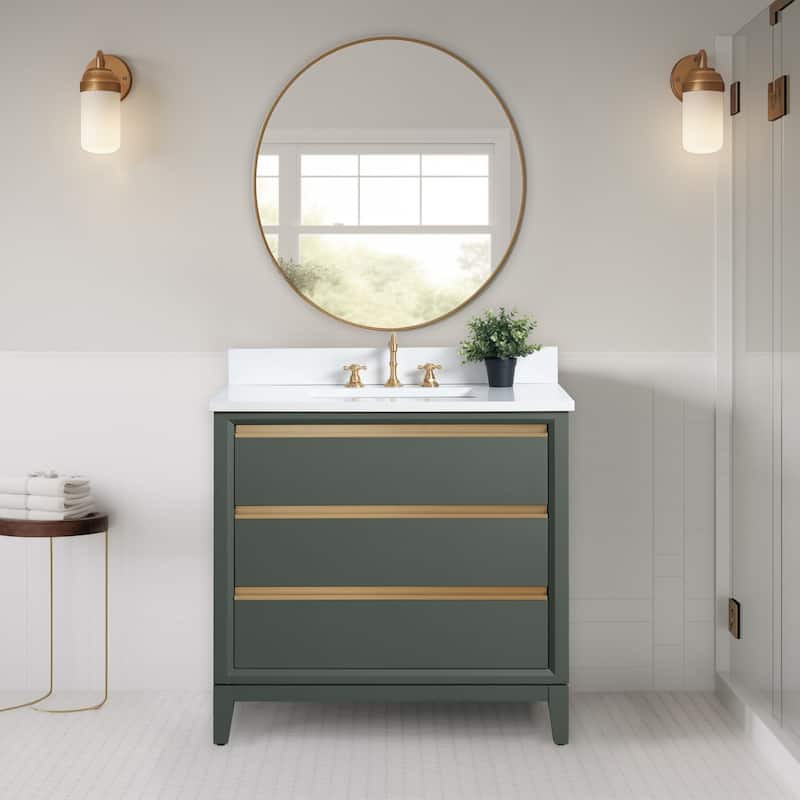 Vanity Art Bathroom Vanity with Ceramic Sink and Engineered Marble Top