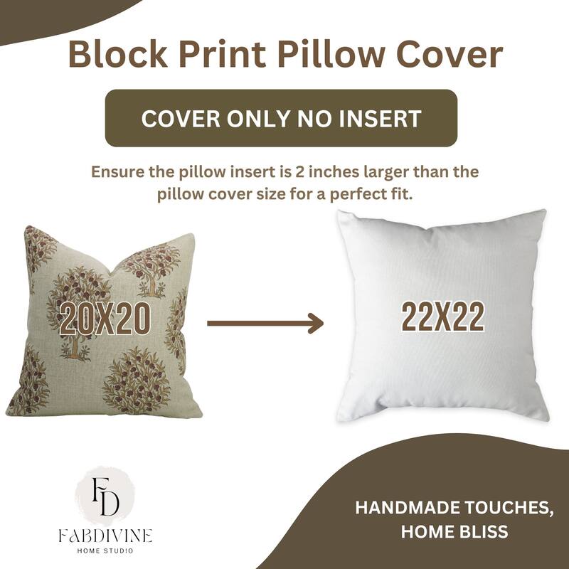 Fabdivine Block Print Pillow Cover for Sofa, Couch or Bed Thick Linen Fall Decorative