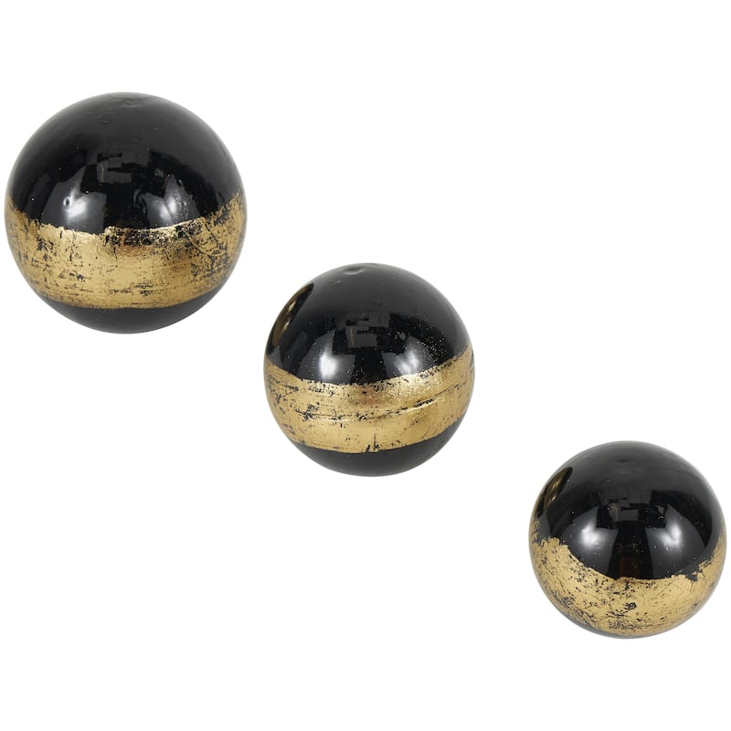 Plastic Decorative Orbs & Vase Filler with Gold Stripe or Blue Accents - Set of 3 Black, Brown, White - Roche River Decor
