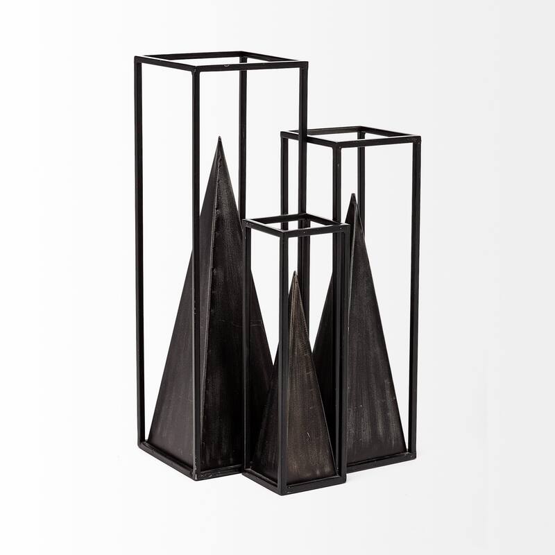 Black Metal Framed Pyramid Sculpture - 5" W x 5" D x 16" H