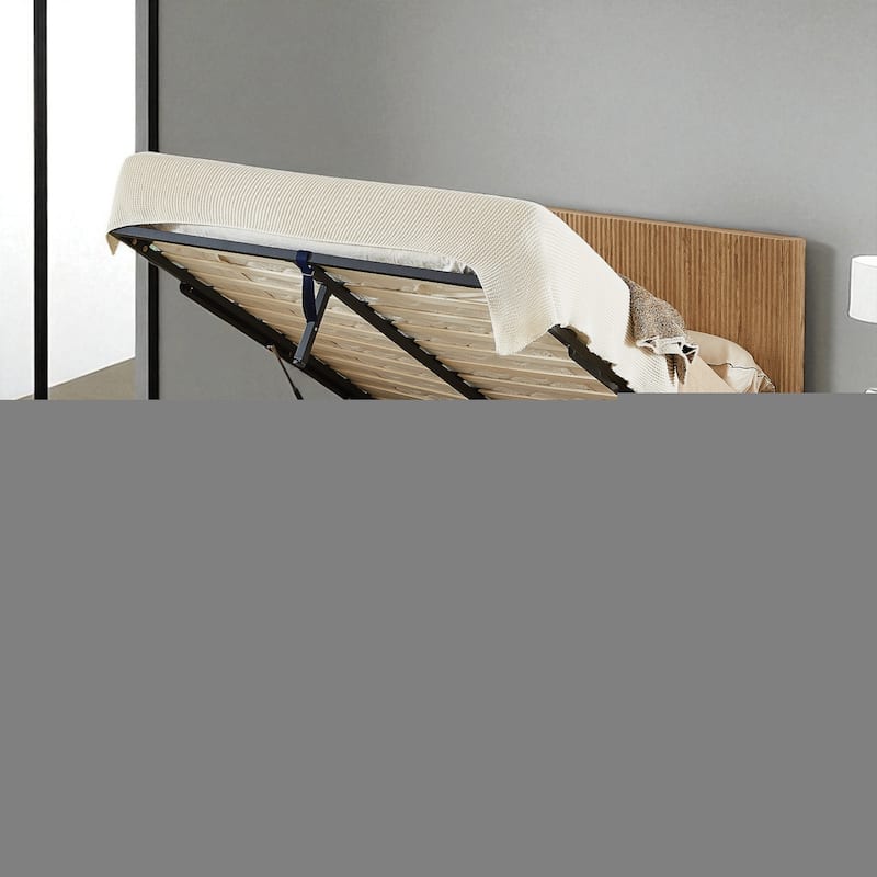 Queen Size Hydraulic Lift Storage Bed Frame with Wooden Curved Design, No Box Spring Needed, 1000lbs Capacity