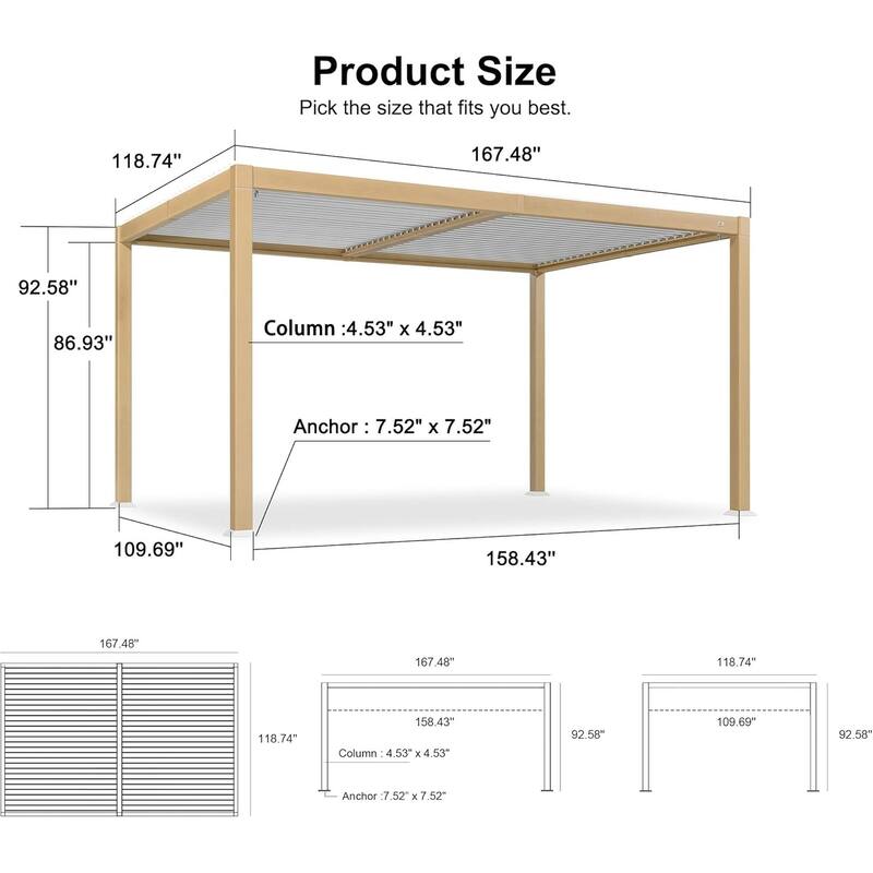 PURPLE LEAF Louvered Pergola Sun Shade Shelter with Adjustable Metal Roof for Patio Hardtop Pergola