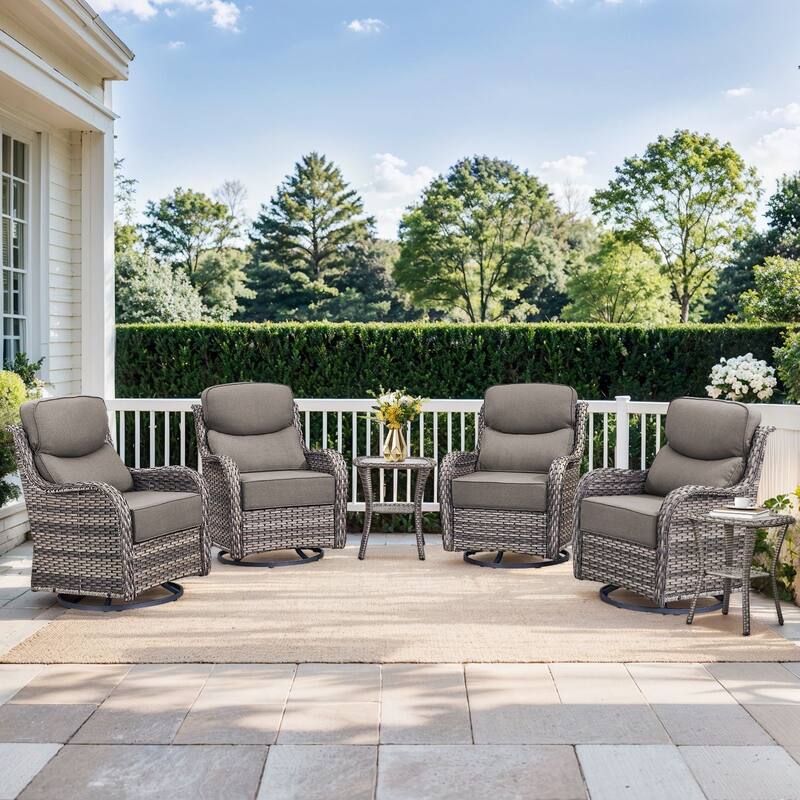 Outdoor Swivel Chairs with 6-Inch Thick Cushions for Garden - Grey Wicker Grey Cushion - 6PCS Swivel Chair w/ Table
