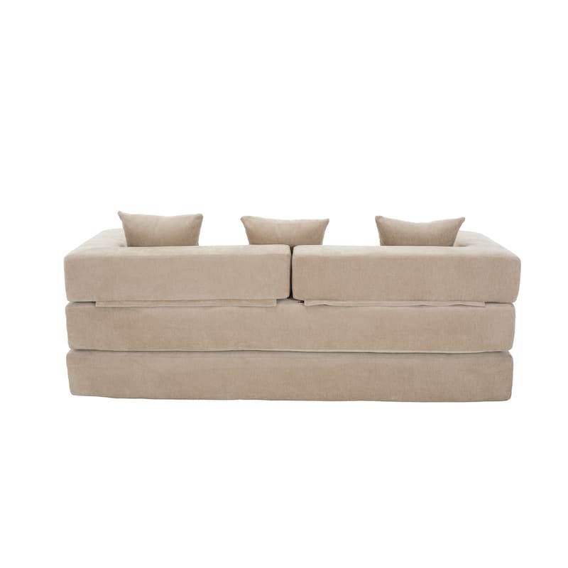 Queen Foldable Sofa Bed, 6-in-1 Convertible Sleeper Sofa with Mattress, Chaise Lounge Loveseat with Removable Cover