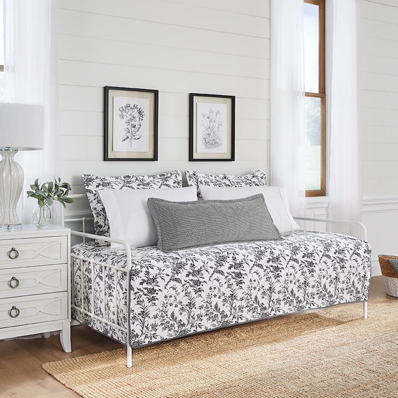 Laura Ashley Amberley Cotton Black 4 Piece Daybed Cover Set